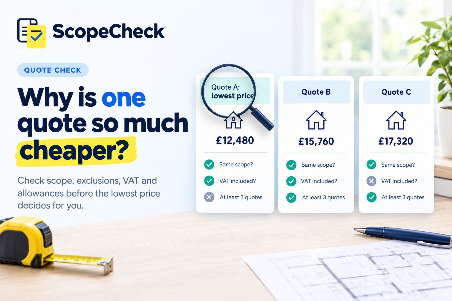 Builder quote much cheaper than the others? What to check, ScopeCheck guide