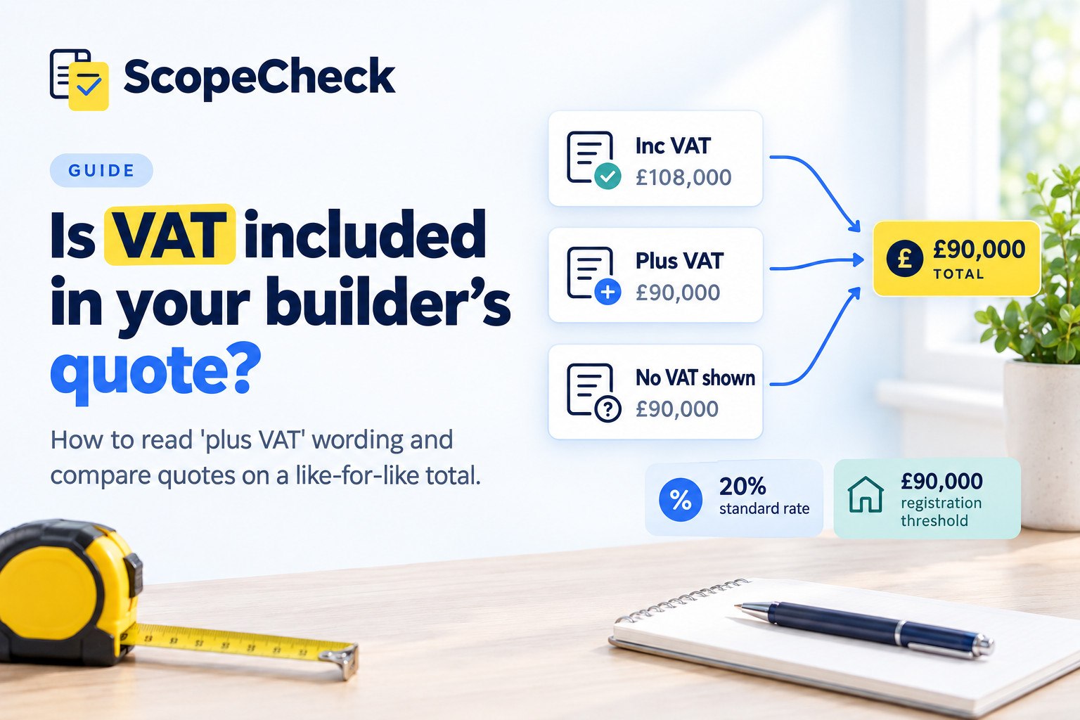 Is VAT included in a builder's quote? How to check and compare, ScopeCheck guide