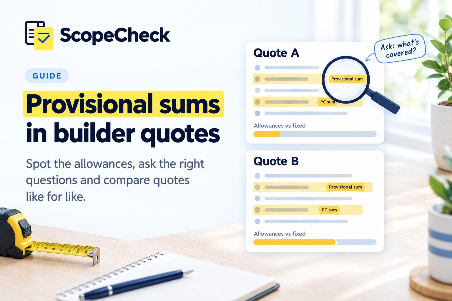 Provisional sums in builder quotes: how to compare them fairly, ScopeCheck guide
